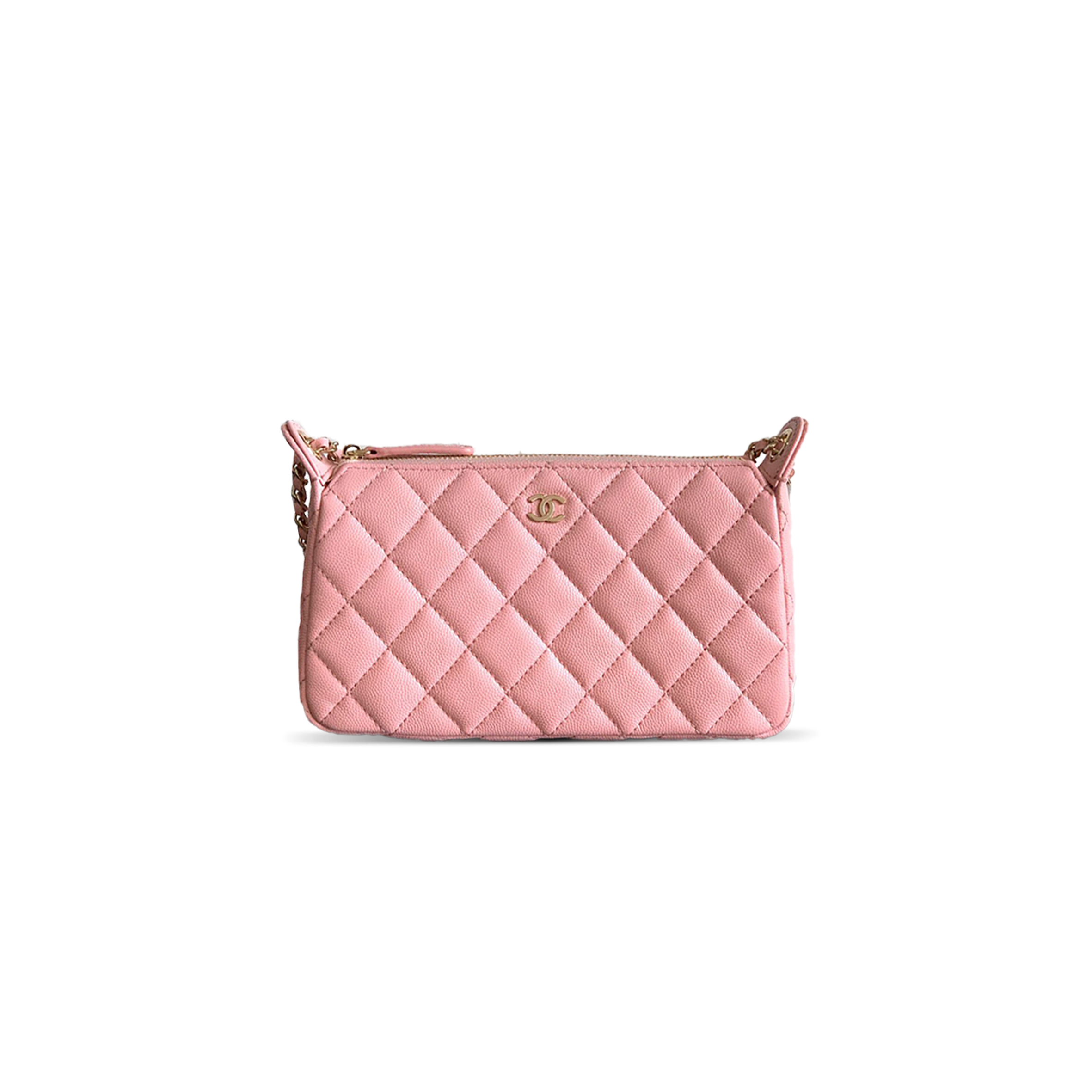 Ch**el grained calfskin 25b clutch with chain bag in pink (21*12*5.5.cm)